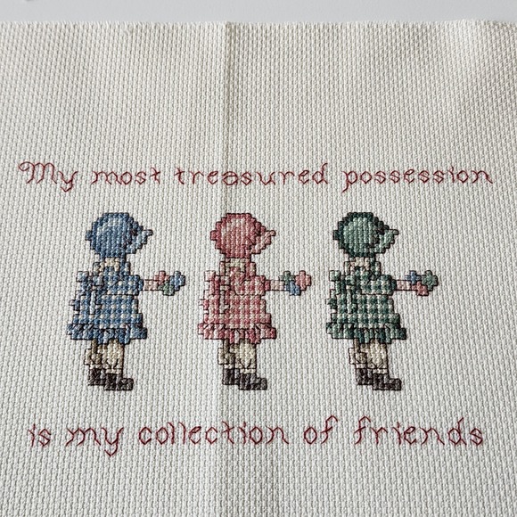 Friends Cross Stitch Finished Piece Cottagecore Picture‎ Friendship Bonnets Art - Picture 6 of 10